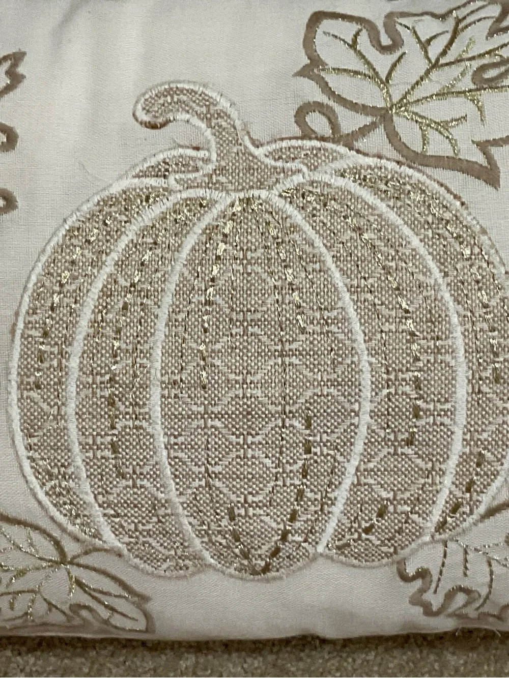 Neutral Pumpkins Embroidered Holiday Lumbar Pillow - Cream